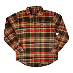 Smiths Workwear Flannel Button Down Shirt Men's Size L Plaid Pocket Long Sleeve